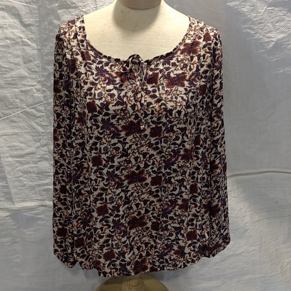 Dressbarn BOHO Pheasant Blouse Purp Org Floral Lg